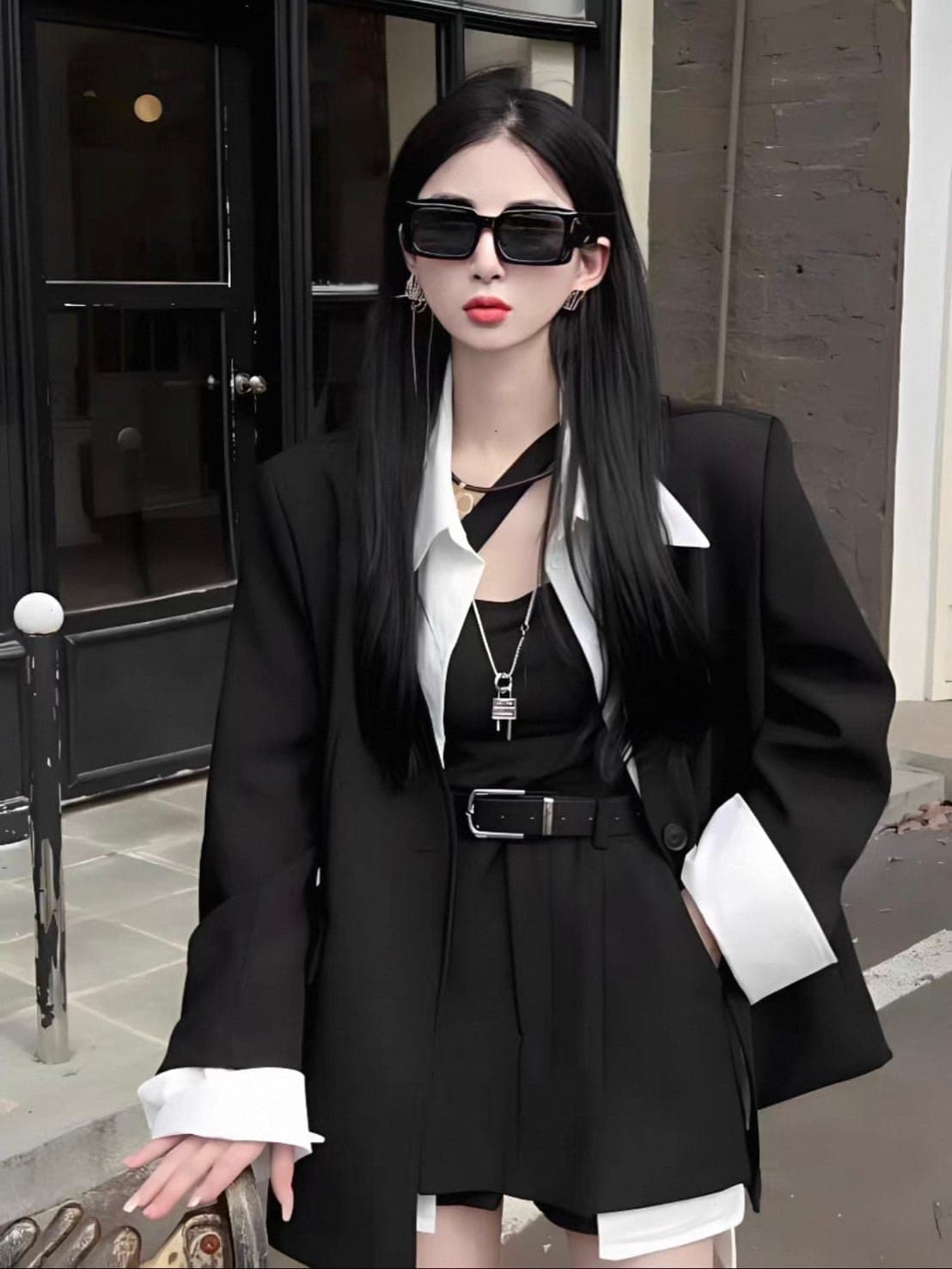 ชุดเซ็ท เสื้อสูท+กางเกง สีดำ แบรนด์แท้ นำเข้า รูปที่ 1