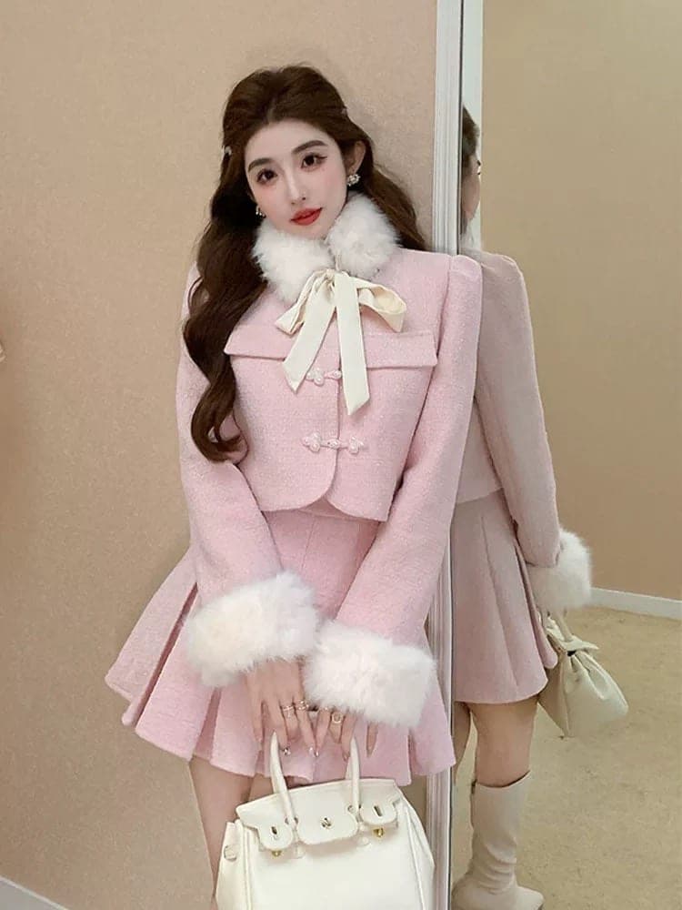 ชุดเซ็ท เสื้อแขนยาว+กระโปรงสูท สีชมพู แบรนด์แท้ นำเข้า รูปที่ 1