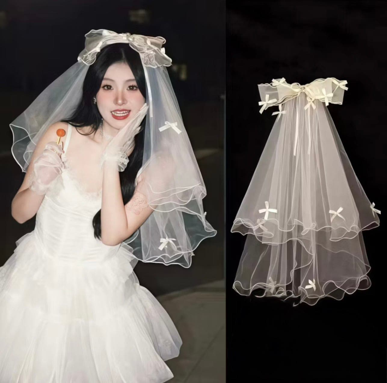 เวล ติดผมเจ้าสาว แต่งโบว์+แต่งหัวใจ สีครีม สีดำ