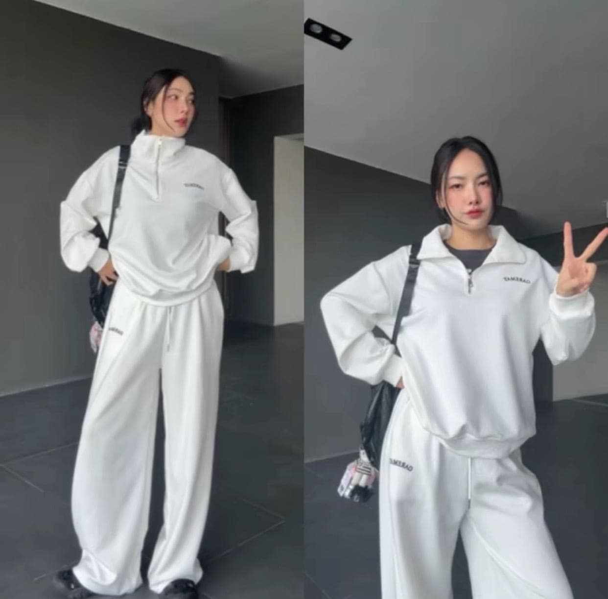 ชุดเซ็ท เสื้อกันหนาว+กางเกงขายาว สีขาว สีดำ สีแดง สีเทา สีชมพู รูปที่ 1