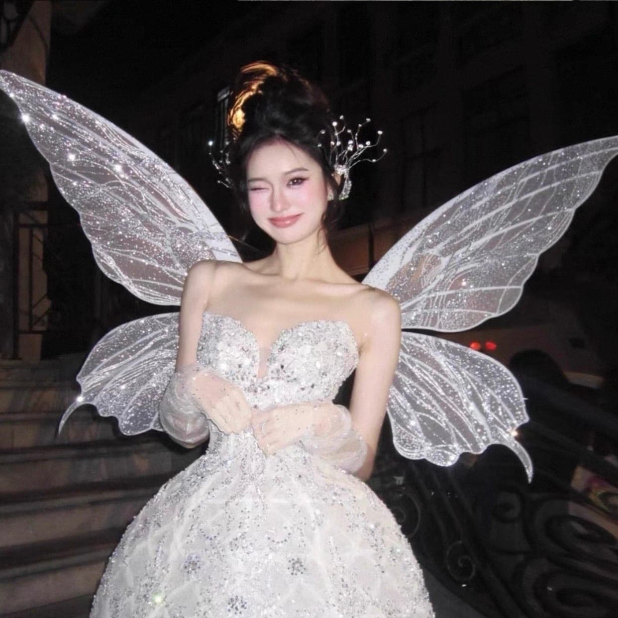ปีกนางฟ้า แต่งกลิตเตอร์ สีขาว สีชมพู สีเขียว สีม่วง สีดำ