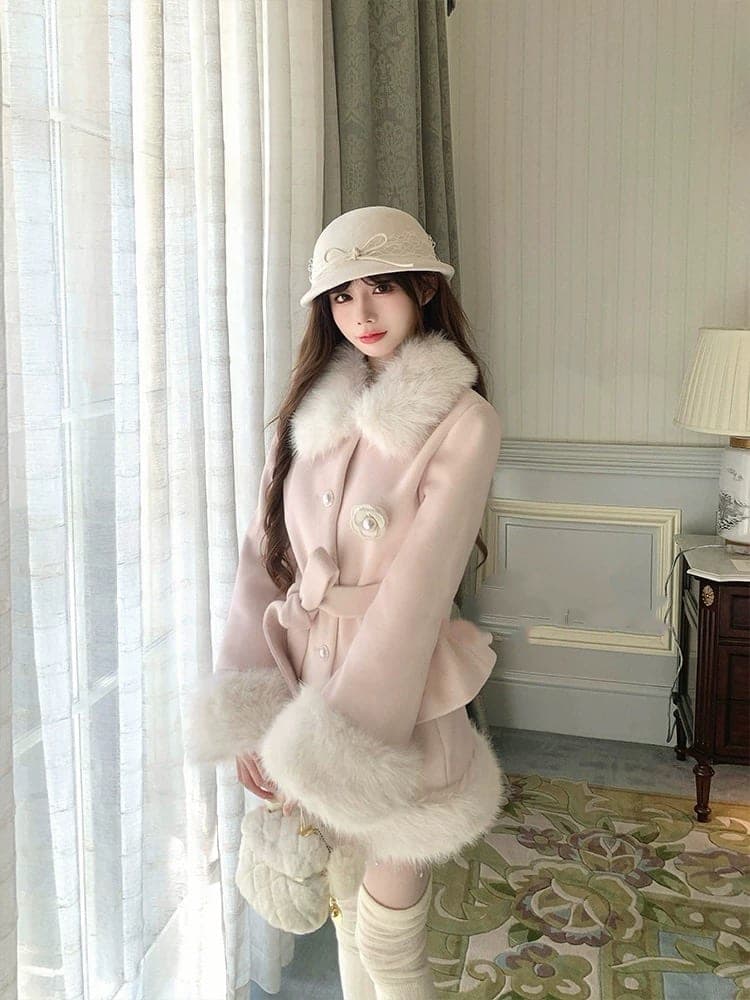 ชุดซ็ท สไตล์เกาหลี+ผ้าพันคอ สีชมพู แบรนด์แท้ นำเข้า รูปที่ 1