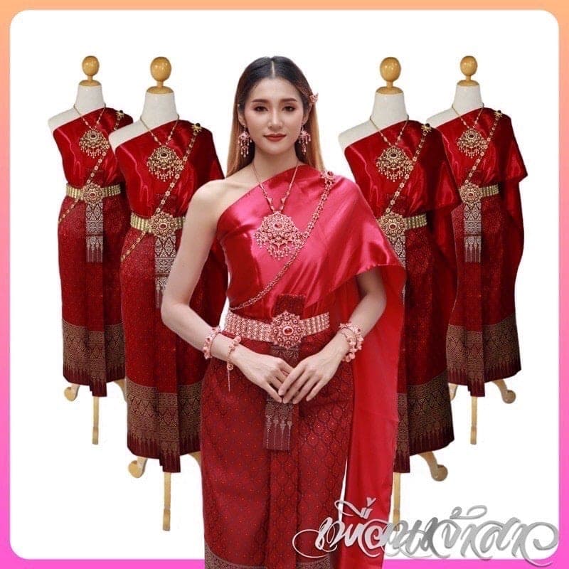ชุดไทย เพื่อนเจ้าสาว สีแดง สีฟ้า สีครีม สีชมพู สีกะปิ