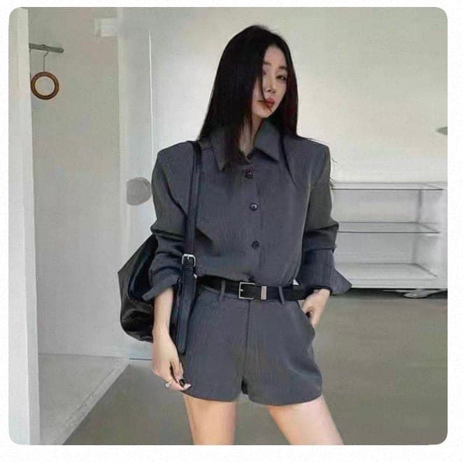 ชุดเซ็ท เสื้อ+กางเกง สีเทาเข้ม สีดำ แบรนด์แท้นำเข้า
