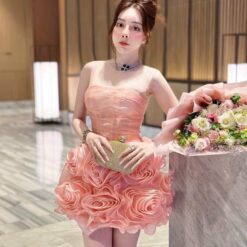 ชุดเดรส สีแดง สีชมพู กุหลาบ Brand HiSo 7518 Size S-M