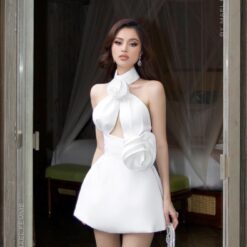 ชุดเดรส แต่งดอก สีขาว Mael Femme 7739 Size XS-S