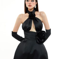 ชุดเดรส แต่งดอก สีดำ Mael Femme 7740 Size S-M