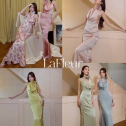 ชุดราตรี เพื่อนเจ้าสาว สีชมพู สีแชมเปญ สีเขียว สีฟ้า 7988 Size SM
