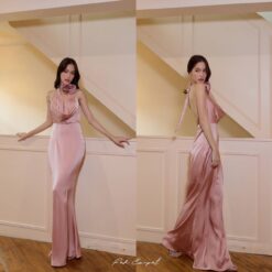 ชุดราตรี เพื่อนเจ้าสาว สีชมพู สีแชมเปญ สีเขียว สีฟ้า 7988 Size SM