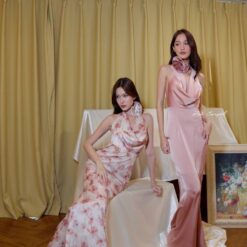 ชุดราตรี เพื่อนเจ้าสาว สีชมพู สีแชมเปญ สีเขียว สีฟ้า 7988 Size SM