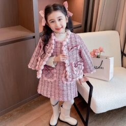 ชุดเด็ก โบว์ ผ้าทวิต สีชมพู 9051 Size 110-130