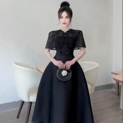 ชุดเดรส 2 ชิ้น + ผ้าคลุม สีดำ Brand เวียดนามแท้ 9272 Size M