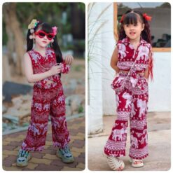 ชุดเซ็ท 2 ชิ้น ลายช้าง สีแดง สีชมพู 9368 Size 4-6 ขวบ
