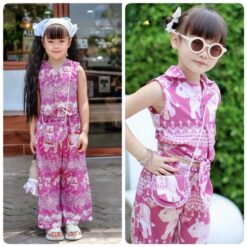 ชุดเซ็ท 2 ชิ้น ลายช้าง สีแดง สีชมพู 9368 Size 4-6 ขวบ