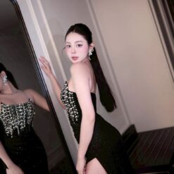 ชุดเดรส-ราตรี เกาะอก แต่งเพรช สีดำ ZEN LULU 9896 Size S