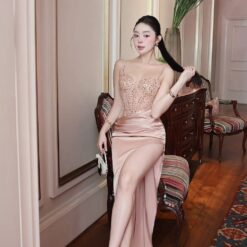 ชุดเดรส สายเดี่ยว แต่งกลิตเตอร์ สีโรสโกลด์ สีแดง สีดำ สีขาว BRAND ZEN LULU 10012 Size S,M,L