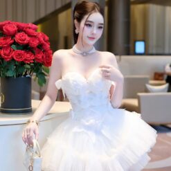 ชุดเดรส เกาะอก แต่งโบว์ สีขาว Brand HiSo 9983 Size M