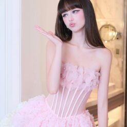 ชุดเดรส เกาะอก แต่งดอก สีชมพู BRAND THAOBIBI 9957 Size M